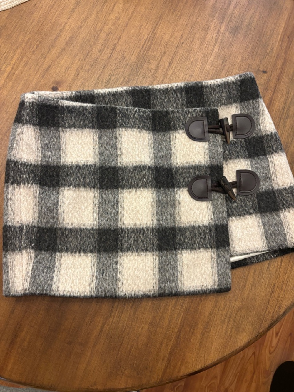 Lovers + Friends Black and Cream Plaid Toggle Mini Skirt